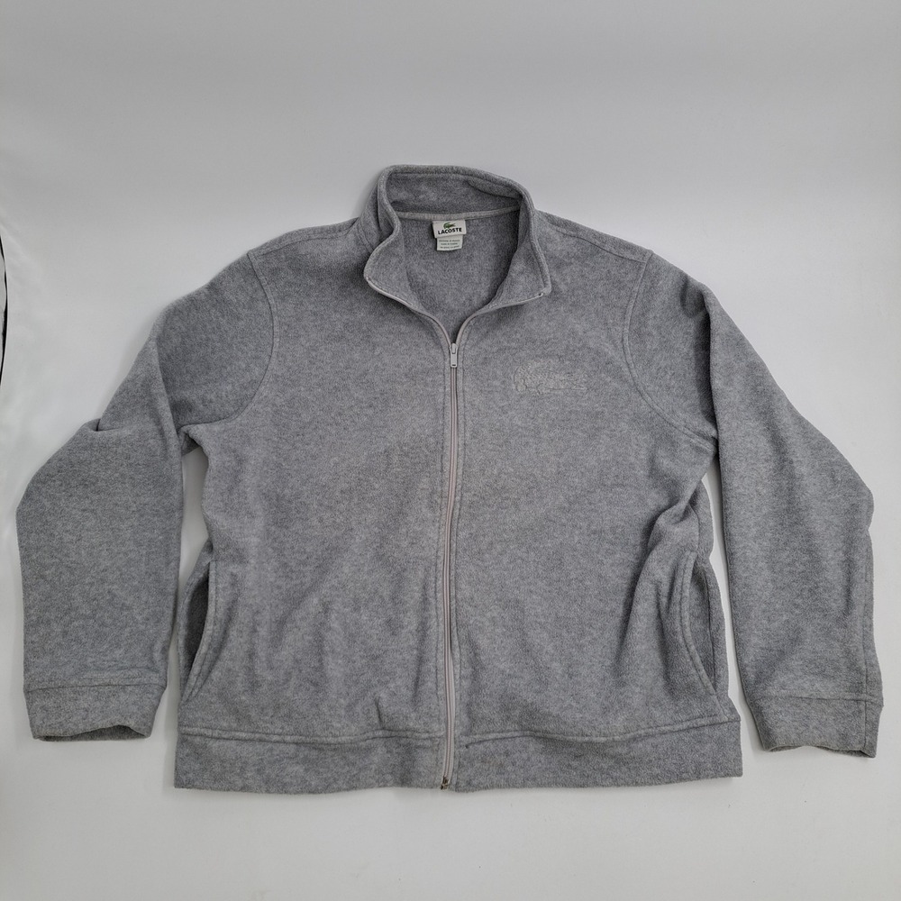 Lacoste Fleece Full Zip Jacket Mens 7 XL Polyester Gray Solid Embossed Logo
